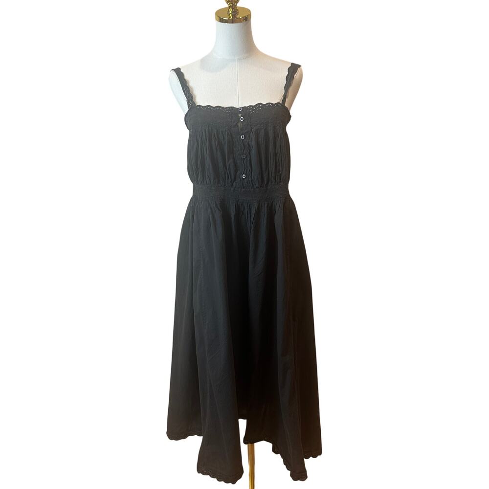 THE GREAT. Black Midi Sundress with Scalloped Straps - Picture 7 of 11